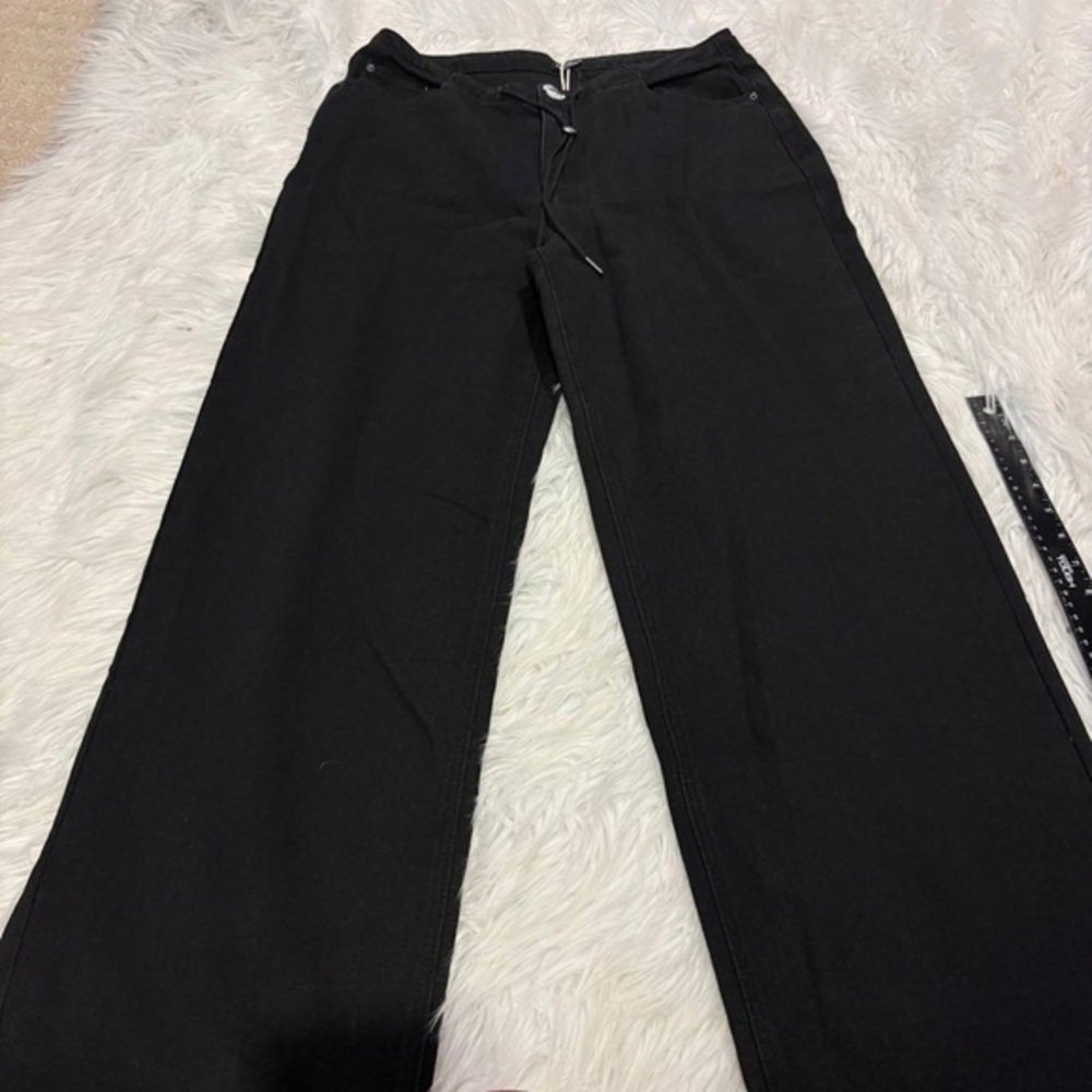 Flamingals drawstring black wide leg stretchy pants size L FG1-62